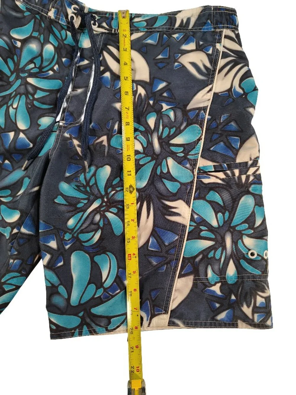 Men's Medium Blue Floral Themed Marlin Trading Company Drawstring Swimshorts